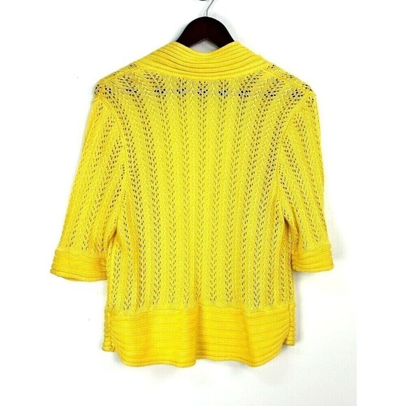 Peter Nygard Women Sz L Yellow Open Front Cropped Sweater Cardigan Open Knit U1 - Picture 7 of 10